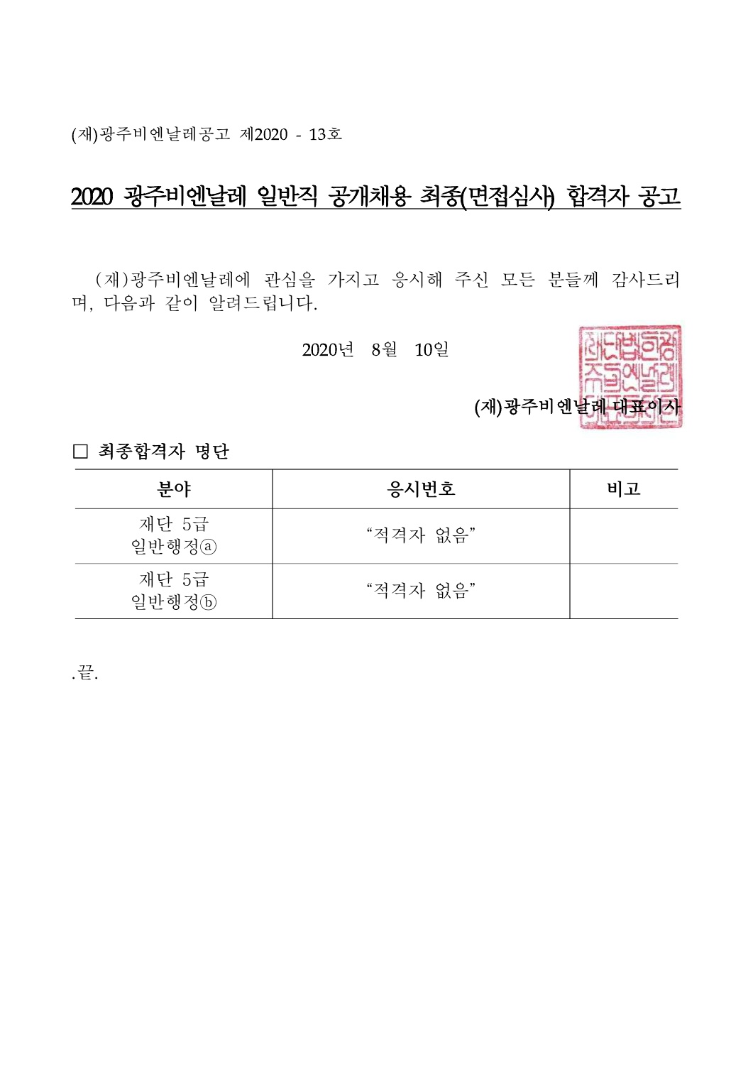 2020 광주비엔날레 일반직 공개채용 최종(면접심사) 합격자 공고_1.jpg